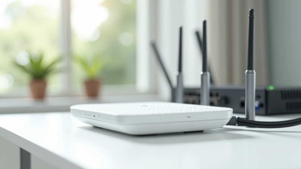 Fiber optic internet router and networking equipment on a white desk